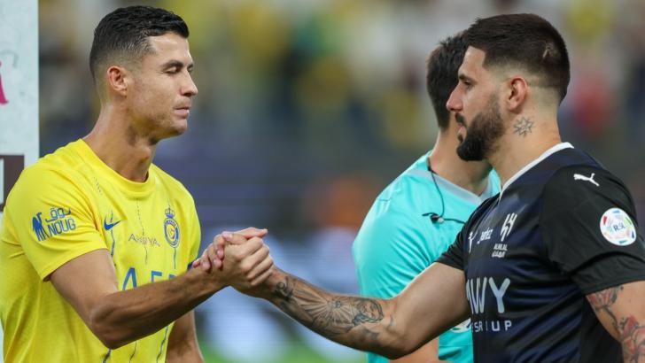 Al-Nassr's Cristiano Ronaldo (left) and Al-Hilal star Aleksandar Mitrovic
